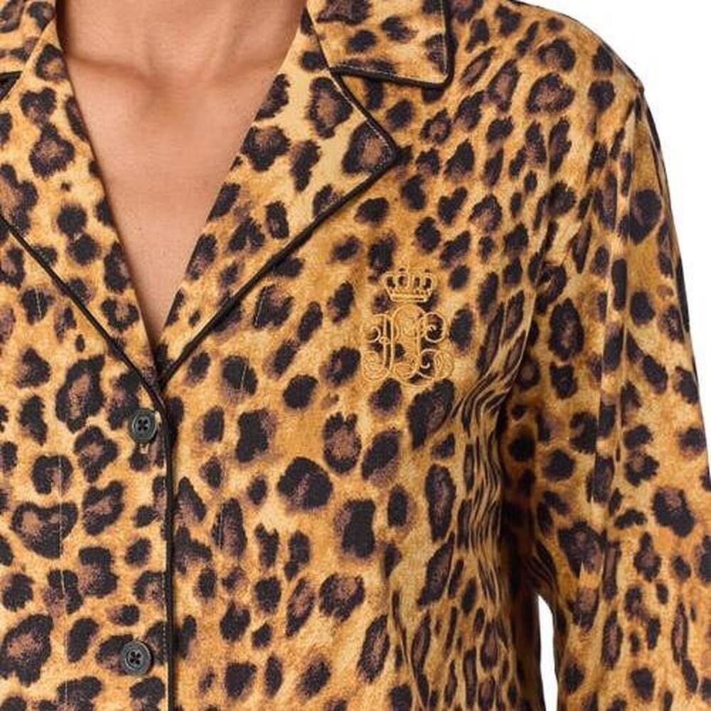 Ralph Lauren Leopard Print Pajama Button Up Shirt Soft Sleepwear